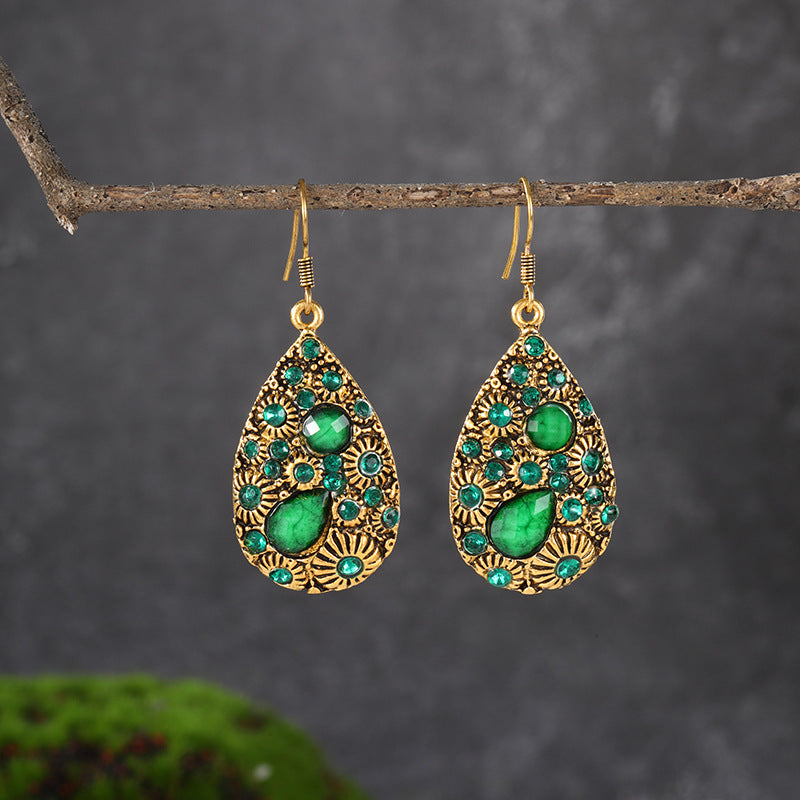 Water Drop Gem Ancient Ethnic Style Earrings