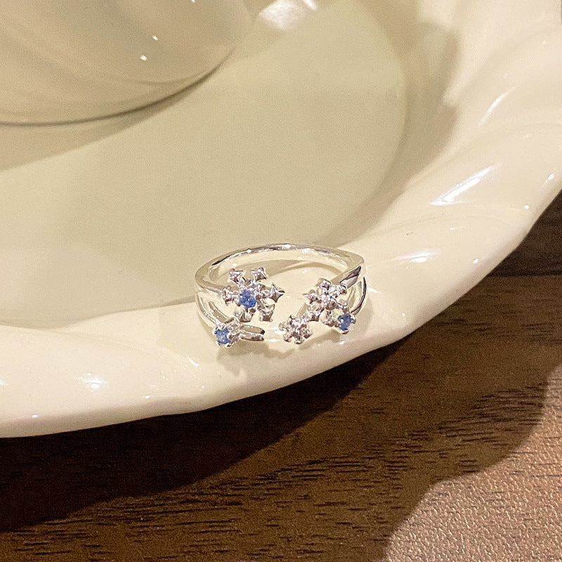 Falling Broken Blue Square Diamond Flower Branches Tendrils Female Gentle Ring