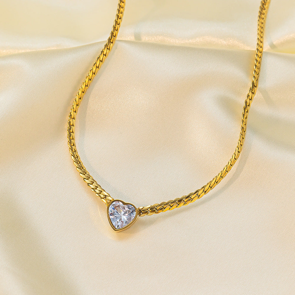 Women's Heart-shaped Stainless Steel For High-grade Golden Peach Heart Necklaces