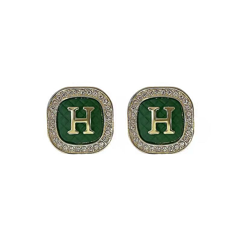 Alphabet Letter Simple Graceful Green Plaid Earrings