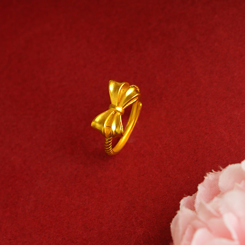 Gold Female Bow No Color Fading Niche Rings