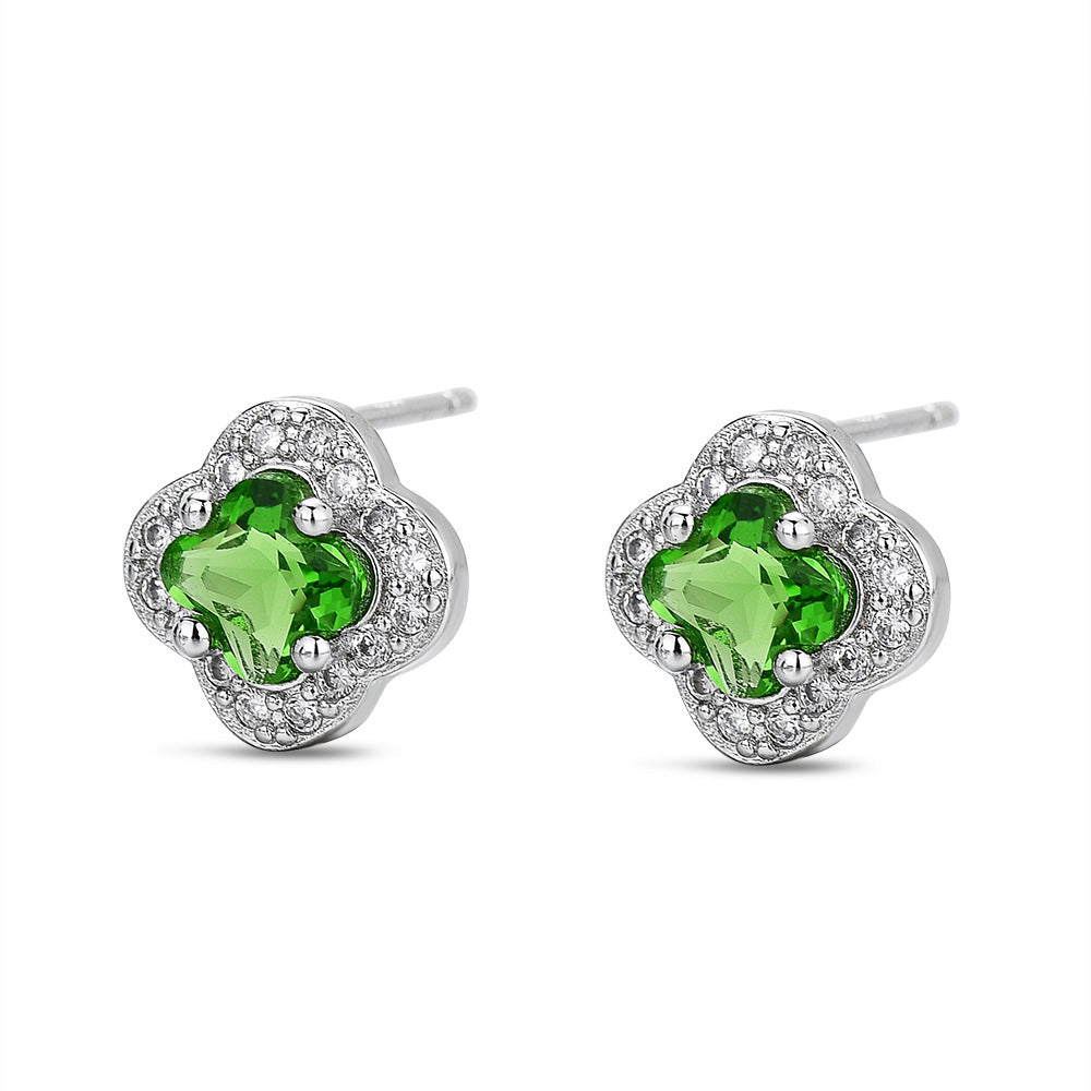 Women's & Men's Hip Hop Sterling Sier Needle Clover Earrings