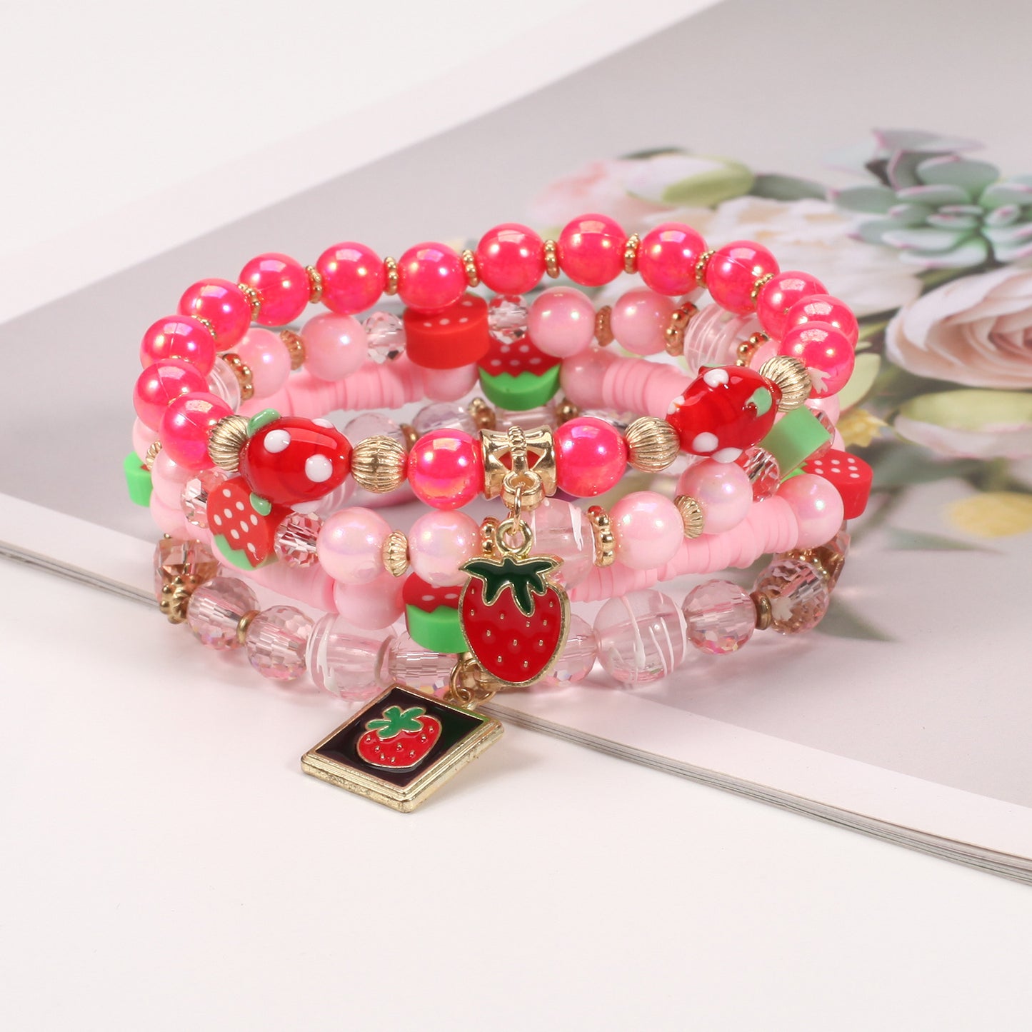 Fruit Strawberry Polymer Clay Artificial Crystal Bracelets