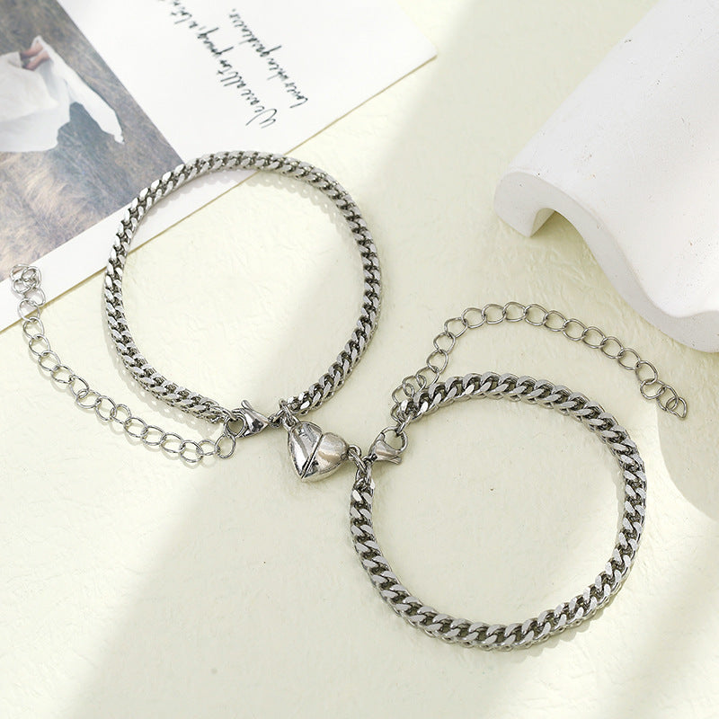 Women's & Men's Stainless Steel Chain Love Magnet Suction Couple Bracelets