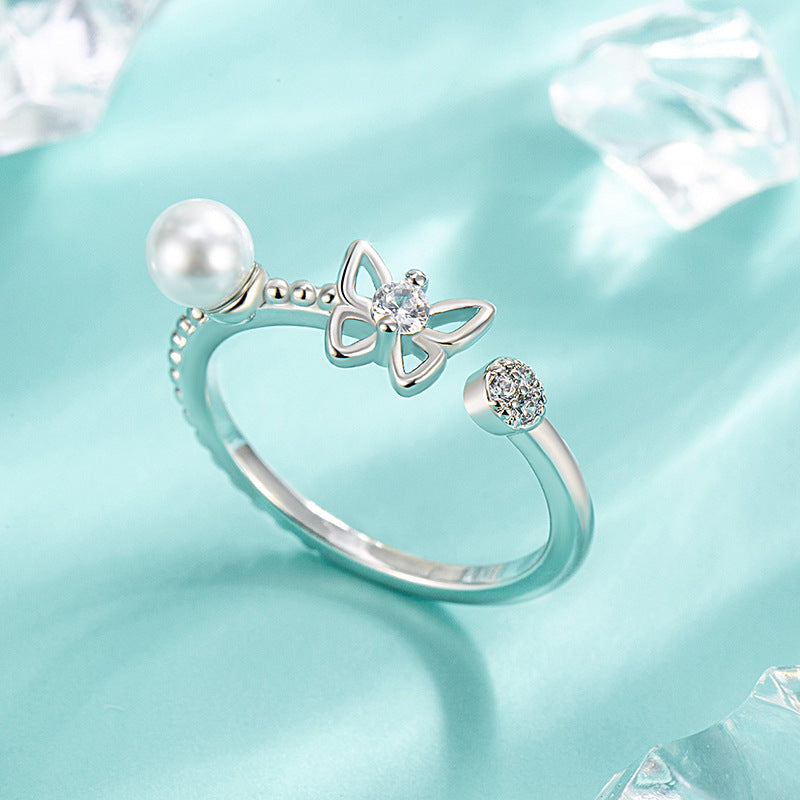 Butterfly Pearl Little Finger Girlfriend Gifts Hollow Fresh Rings