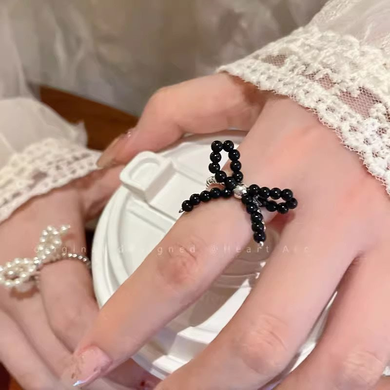 Women's Handmade Bow Beaded Elastic For Personality Rings