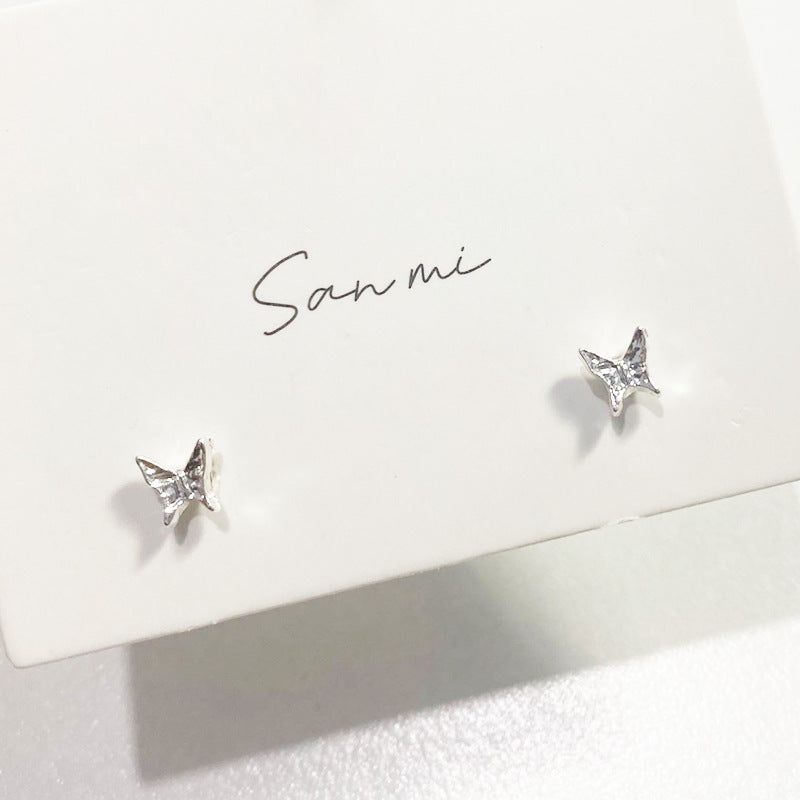 Fresh Plain Sier Plated Bow Female Small Simple Stud Earrings