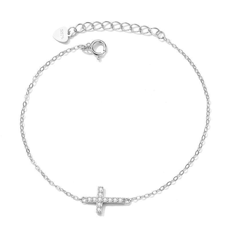 Women's Personalized Cross Sterling Sier White Gold Bracelets