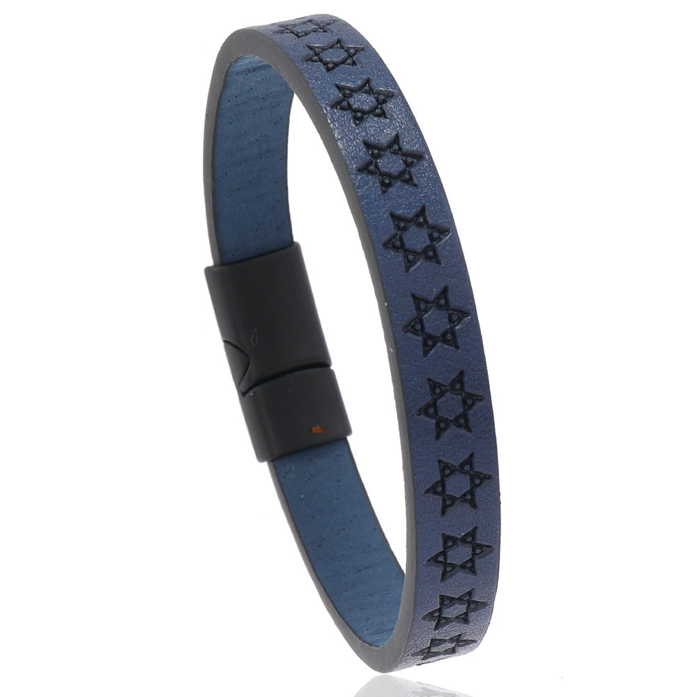 Six-pointed Star Embossed Simple Alloy Magnetic Bracelets