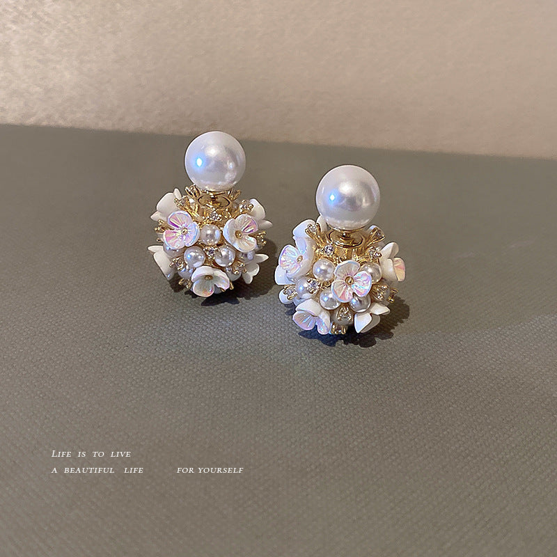 Needle Zircon Pearl Flower French Vintage Earrings