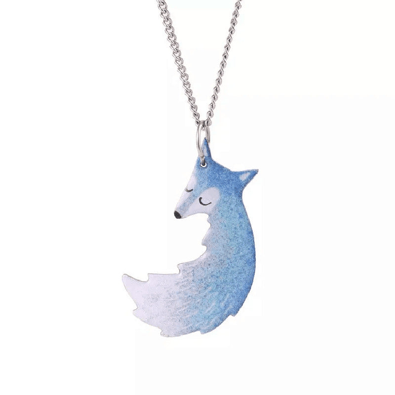 Creative Stainless Steel Fox Hug Big Gray Wolf Necklaces