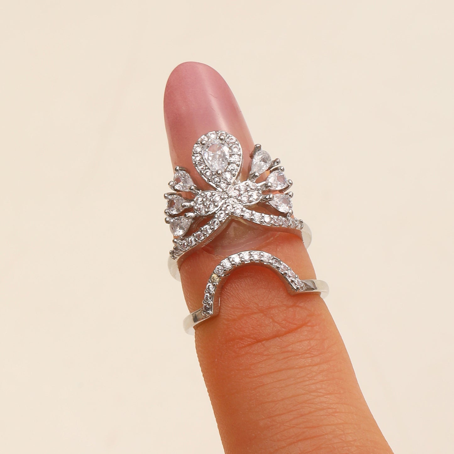 Copper Inlaid Zircon Nail Female Graceful Rings
