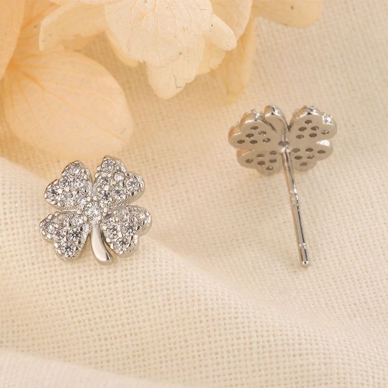 Women's Full Diamond Four Leaf Clover Ear Earrings