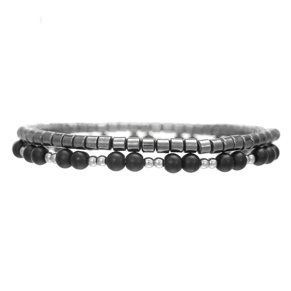 Men's Wind Hematite Combination Design Cross Twin Bracelets