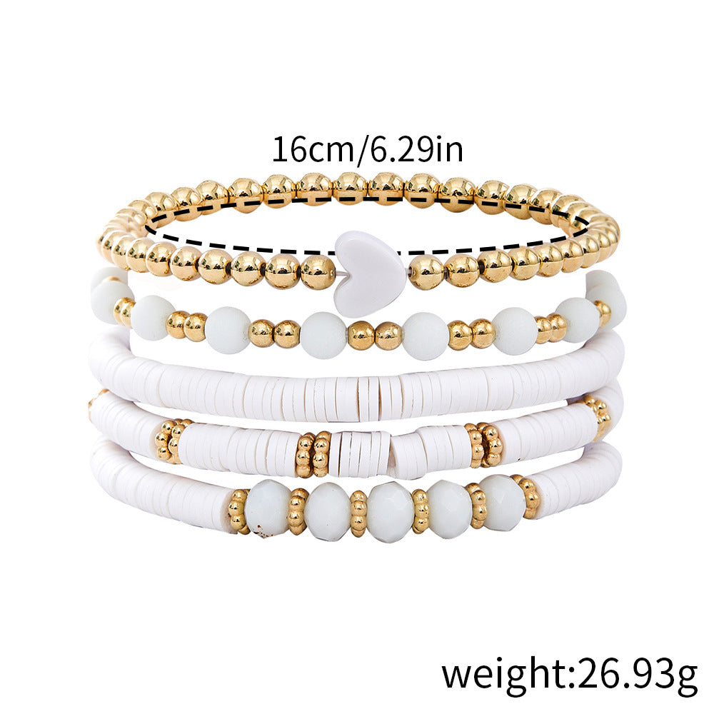 Fashion Simple Love Polymer Clay Elastic Bracelet