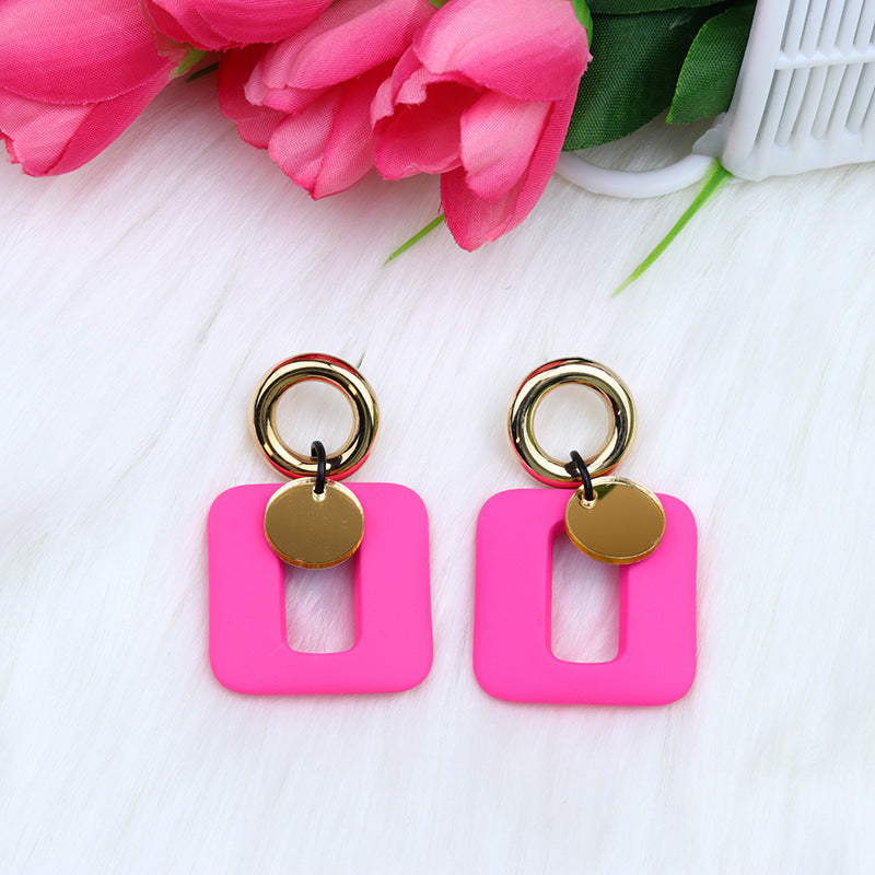 Women's Simple Fashion Personality Mature Square Hollow Earrings