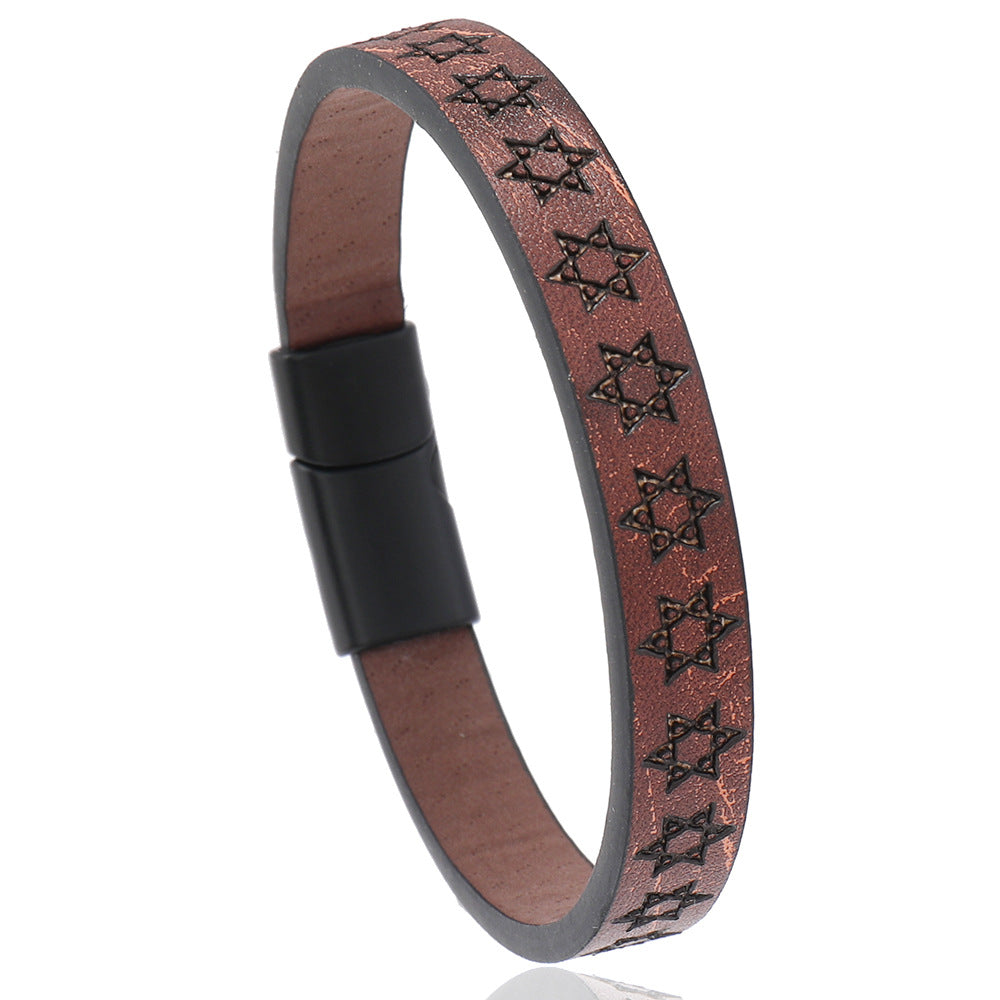 Six-pointed Star Embossed Simple Alloy Magnetic Bracelets