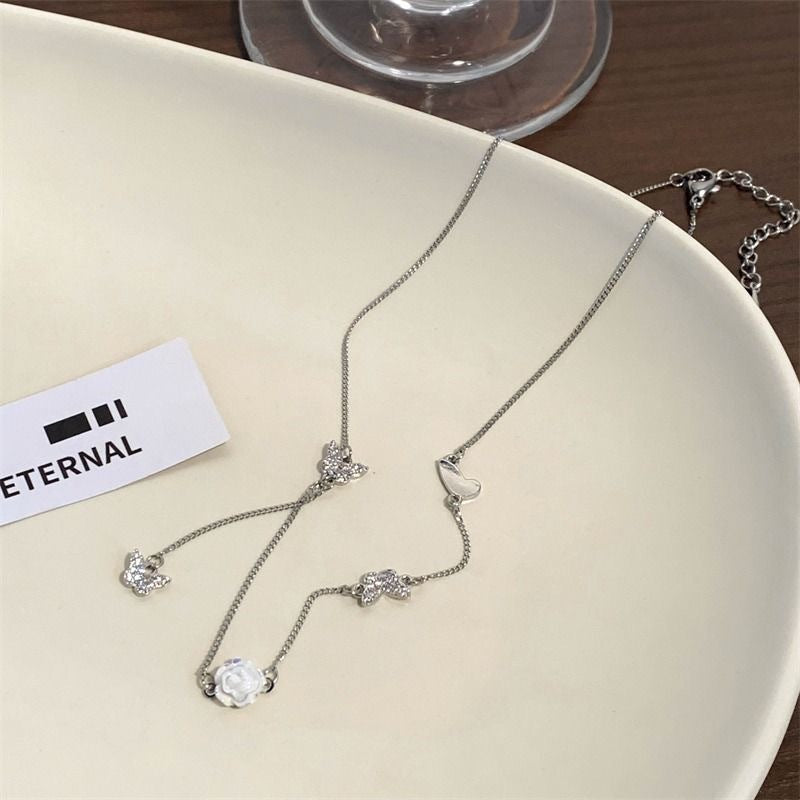 Tassel Pearl Female Niche Design Camellia Necklaces