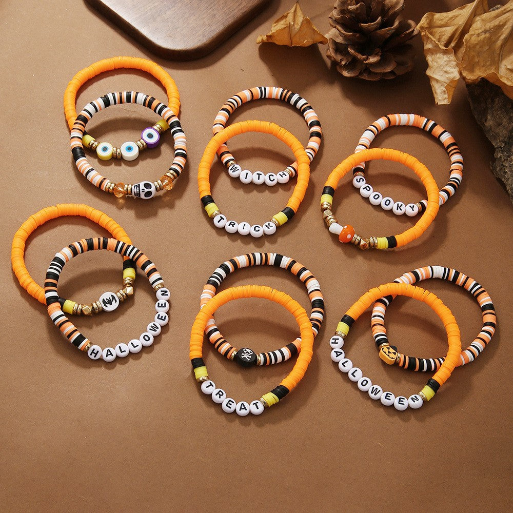 Pumpkin Skull Letter Polymer Clay Beaded Bracelets