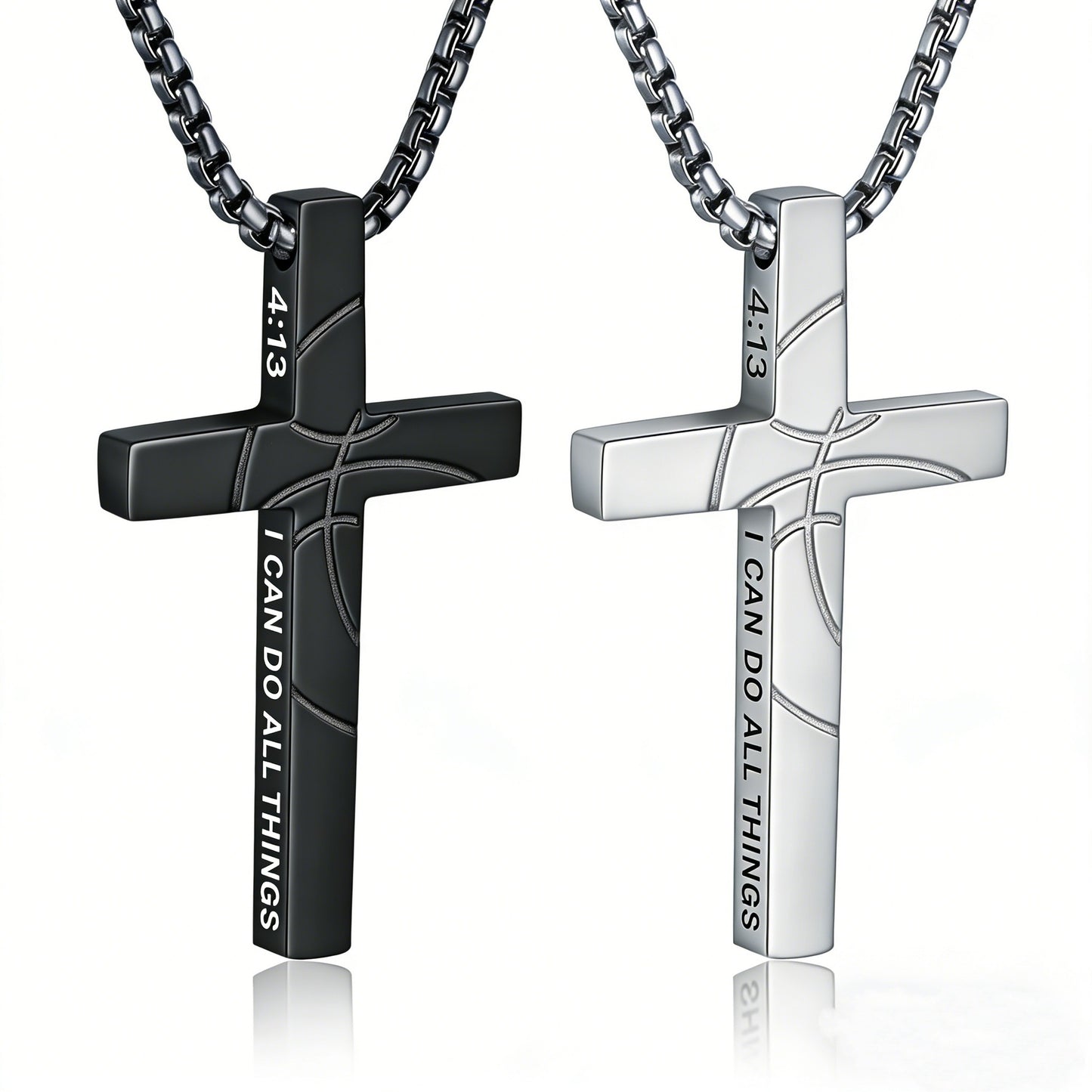 Men's Basketball Cross Double-sided Lettering Inspirational Scripture Personalized Necklace