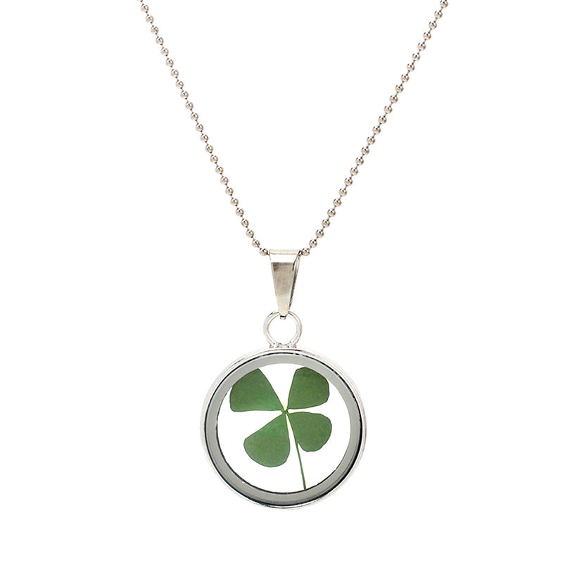 Cold Style Long Natural Plant Dried Flower Clover Necklace