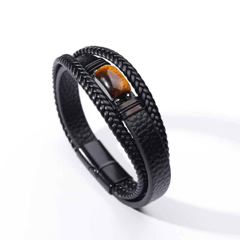 Men's Rope Leather Stone Magnetic Buckle Accessories Bracelets