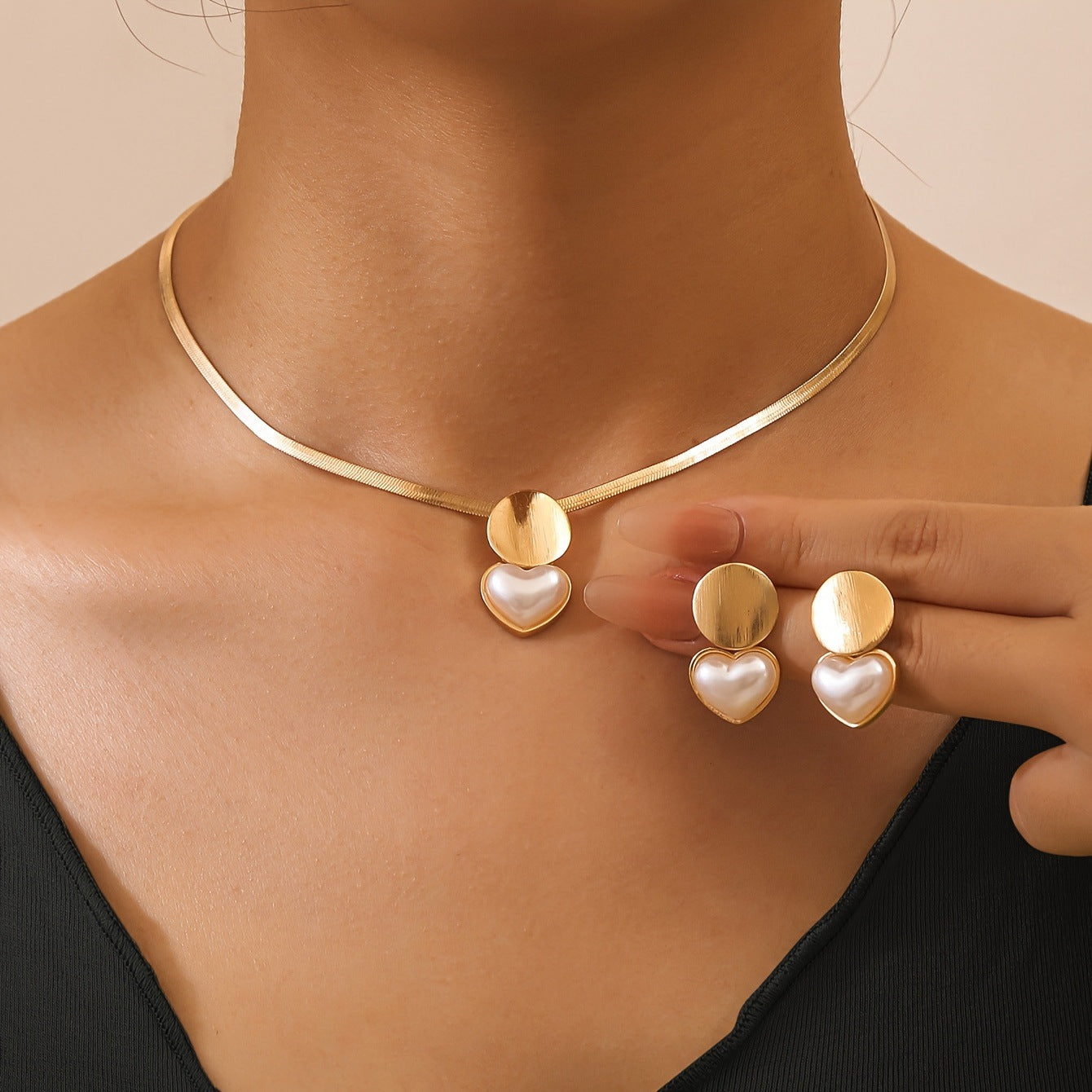Peach Heart Suite High-grade Versatile Design Light Luxury Jewelry Set