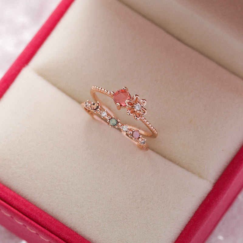 Women's High-grade Sweet Love Heart Flowers Open Rings