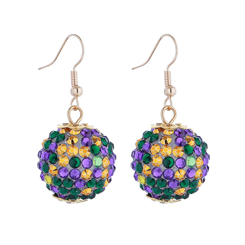 Purple Yellow Green Various Materials Ear Tassel Sequins Rhinestone Ball Earrings