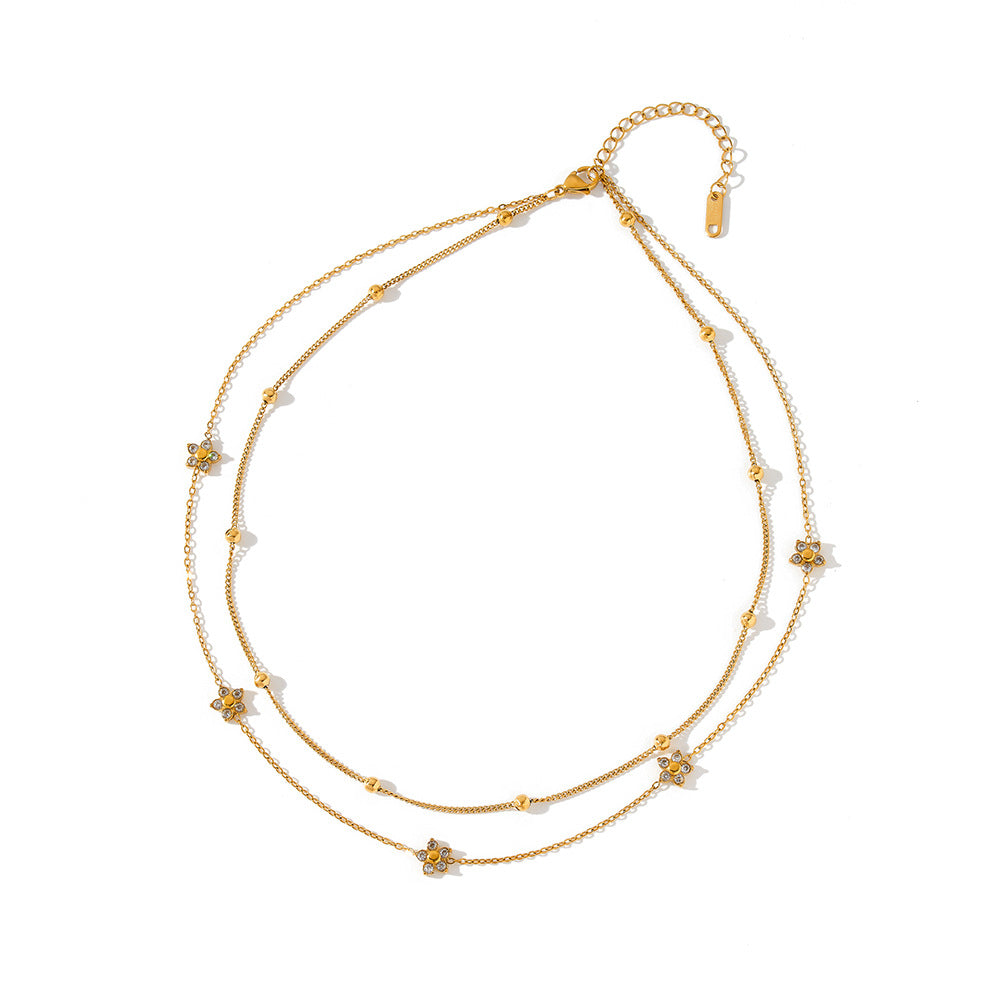 Women's Stainless Steel Double Layer Twin Simple Necklaces