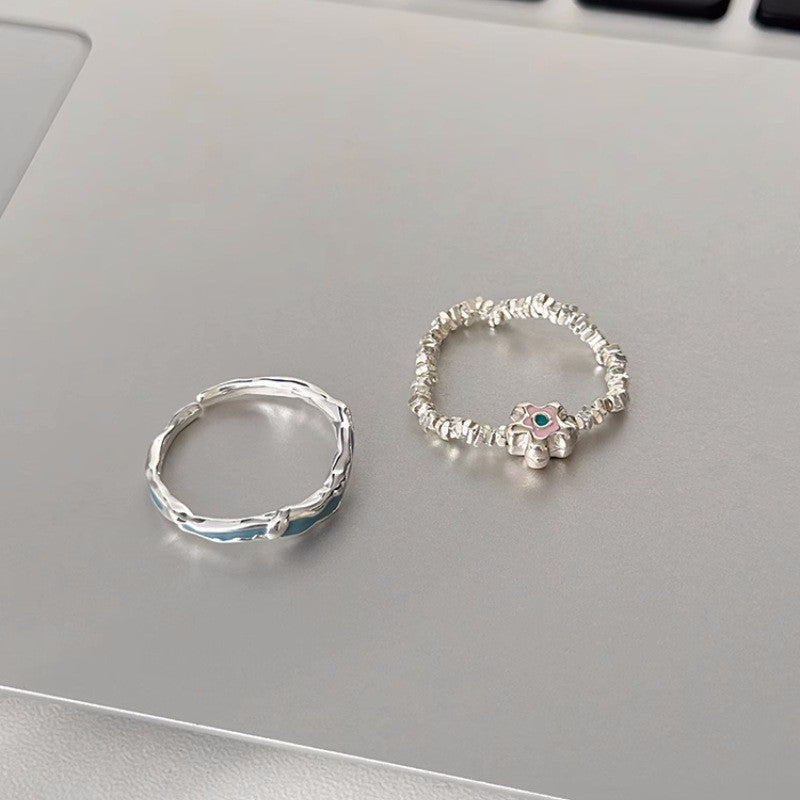 Cool Broken Sier Flower Female Geometric Irregular Personality Opening Rings