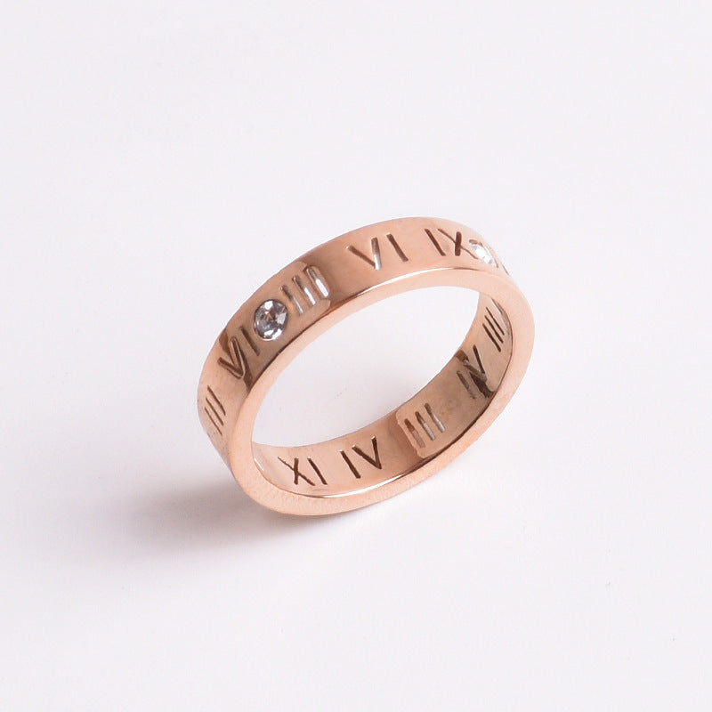 Roman Digital Titanium Steel Fashionable Rose Rings