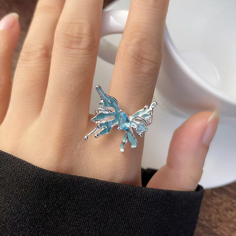 Luxury Sweet Cool Butterfly Drip Glazed Open Female Rings