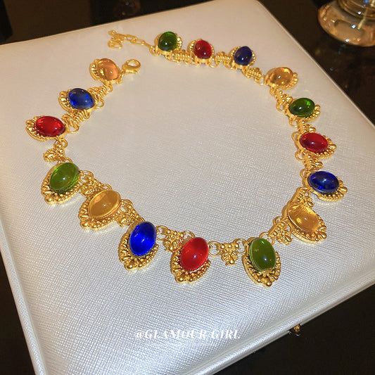 Women's Colorful Oval Palace Style Retro High-grade Necklaces