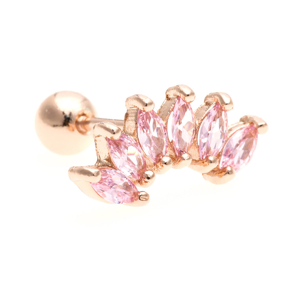Personality Ear Bone Geometric Micro Inlaid Zircon Stainless Stud Earrings