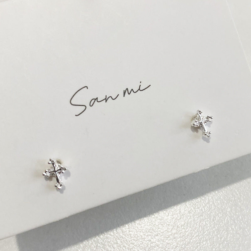 Fresh Plain Sier Plated Bow Female Small Simple Stud Earrings