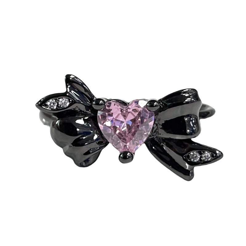 Dark Style Pink Diamond Love Heart Rings