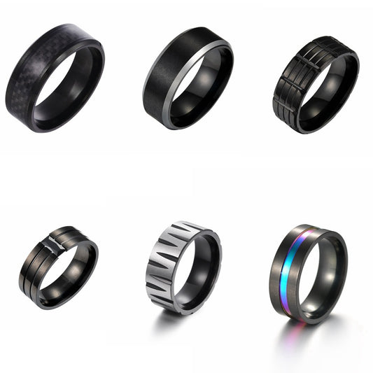 Men's Classic Ornament Electroplated Black Combination Stainless Rings