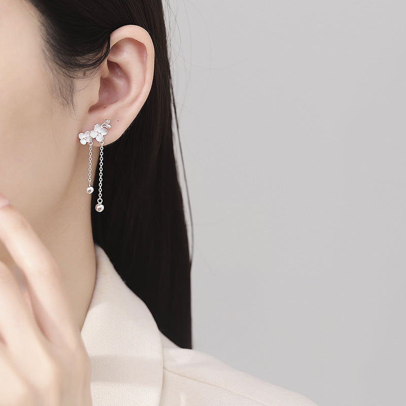 Sier Peach Blossom Thread Female Sweet Fashion Flower Earrings