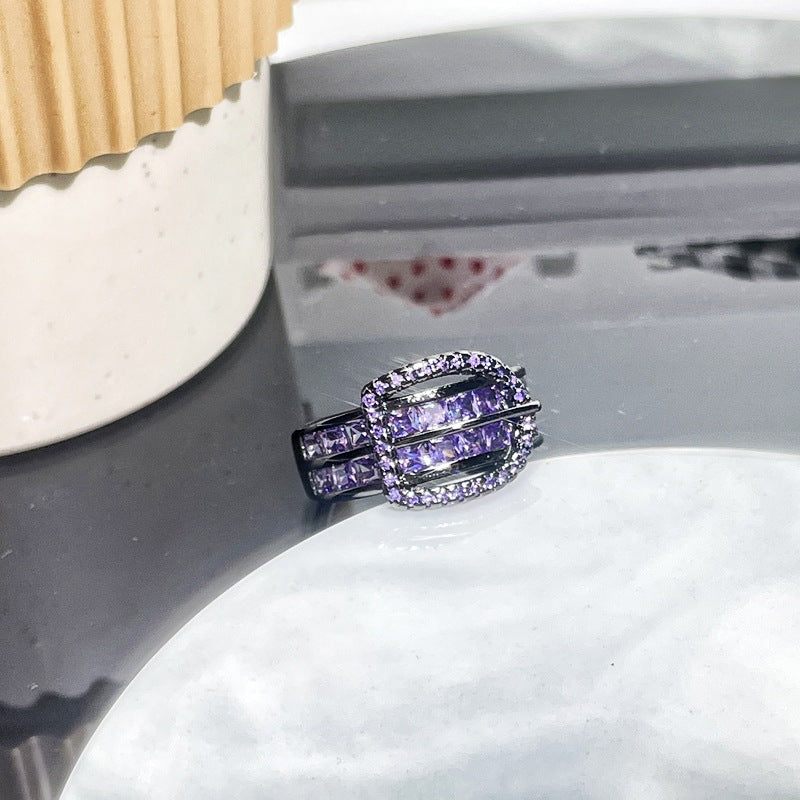 Buckle Purple Diamond Butterfly Opening Female Rings