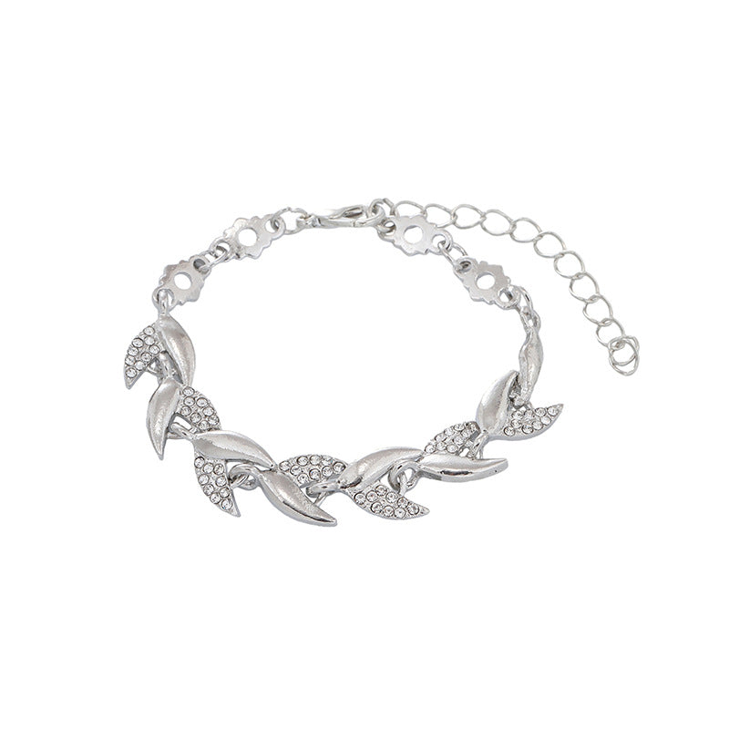 Women's Brocade Gold Leaf Fashion Wedding Diamond Bracelets