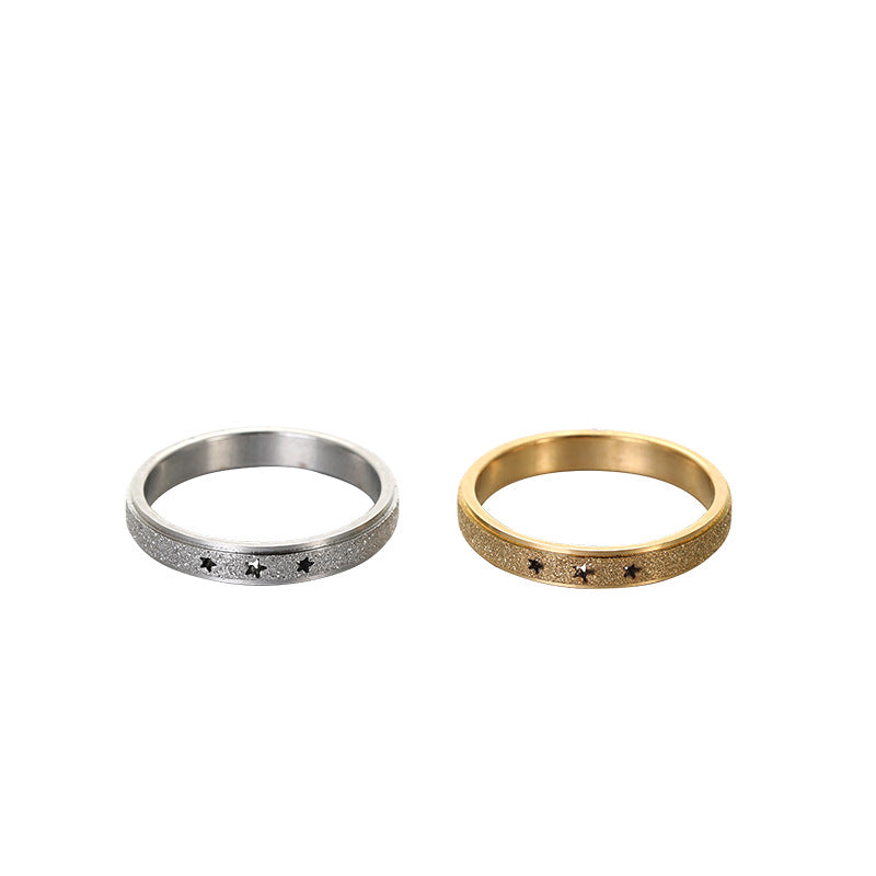 Korean Style Geometric Hollow Stars Couple Rings