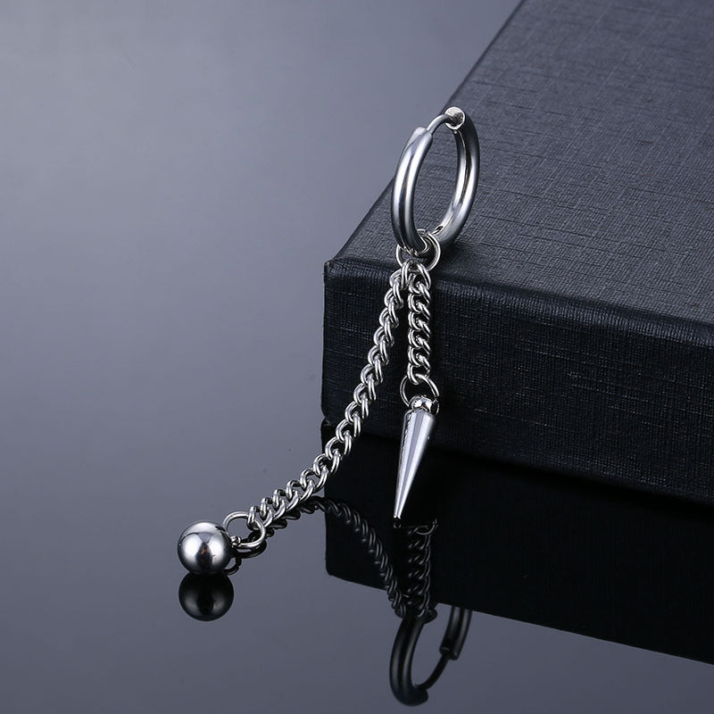 Men's Titanium Steel Tassel Feather Chain Stainless Ear Earrings