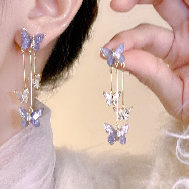 Women's Diamond Butterfly Tassel Romantic Design Style Earrings