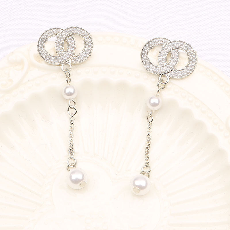 Women's Trendy Sier Pearl Korean Long Fringed Earrings