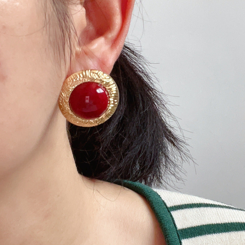 Gold Exaggerated Personalized Vintage Court Round Resin Sier Earrings