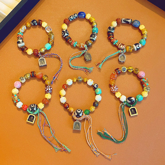 Women's & Men's Retro Ethnic Style Agate Ox Bone Rosary Bracelet