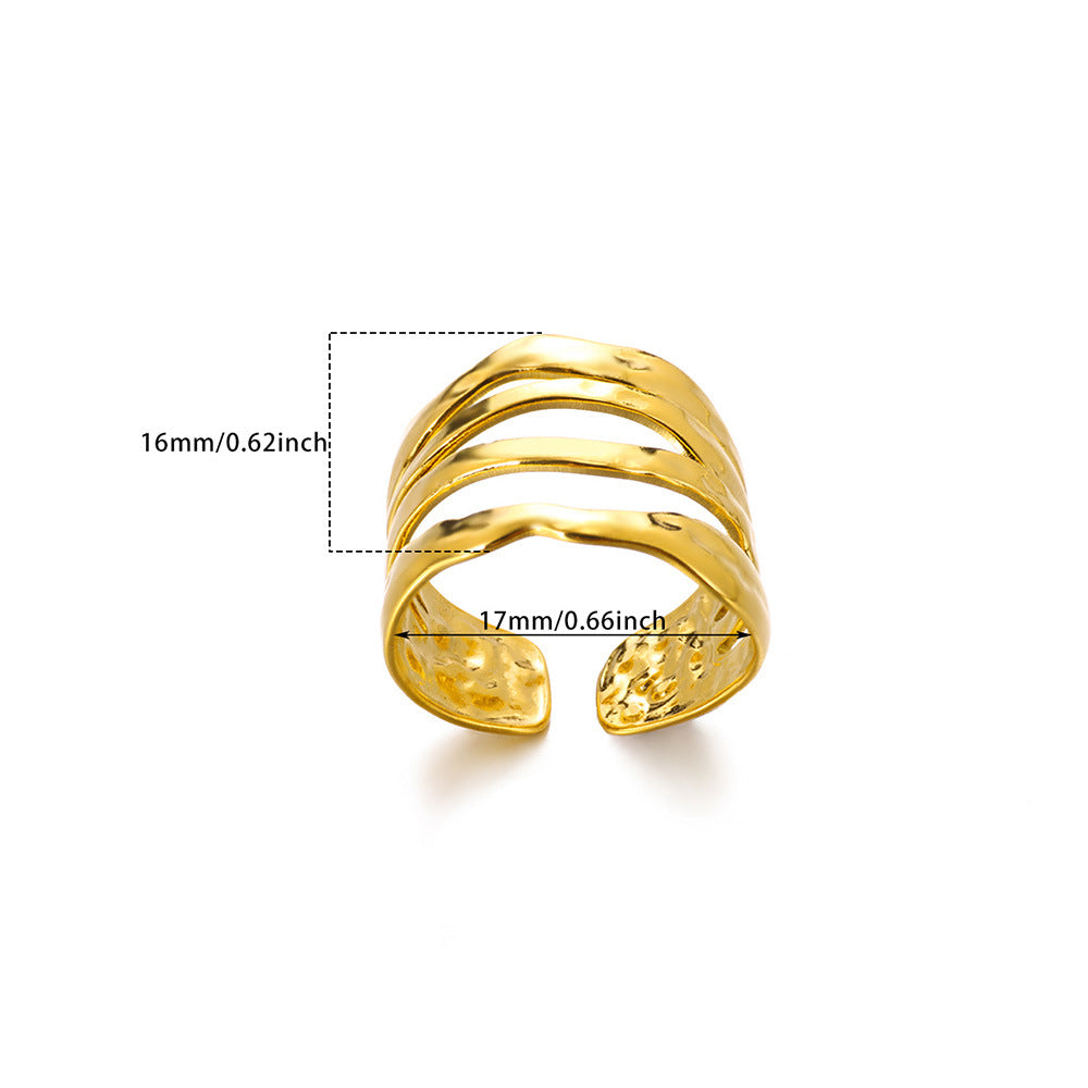 Gold-plated Geometric Female Hollow Carved Texture Rings