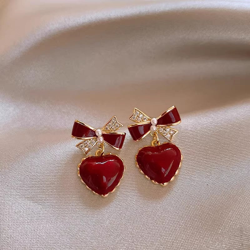 Women's Sier Needle Red Retro Affordable Luxury High-grade Earrings