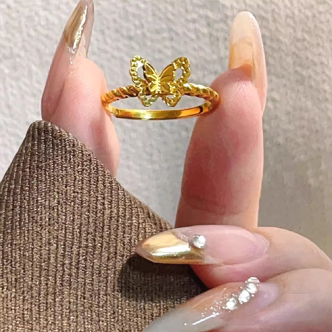 Female Golden Twill Fashion Simple Exquisite High Rings